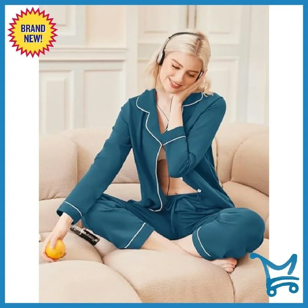 Soft Long Sleeve Pajama Set Polyester Spandex S-XXL Sleepwear